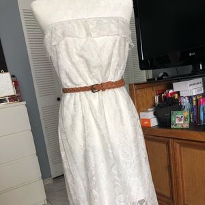 White lace dress with belt